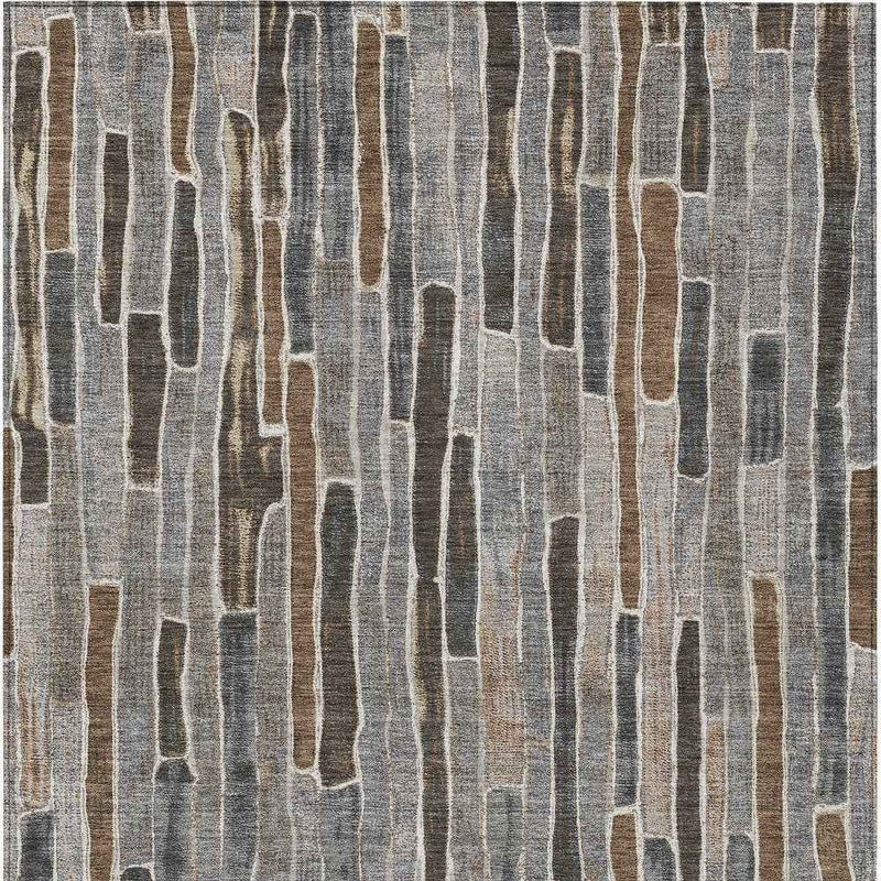 3' X 5' Pewter And Brown Striped Washable Indoor Outdoor Area Rug
