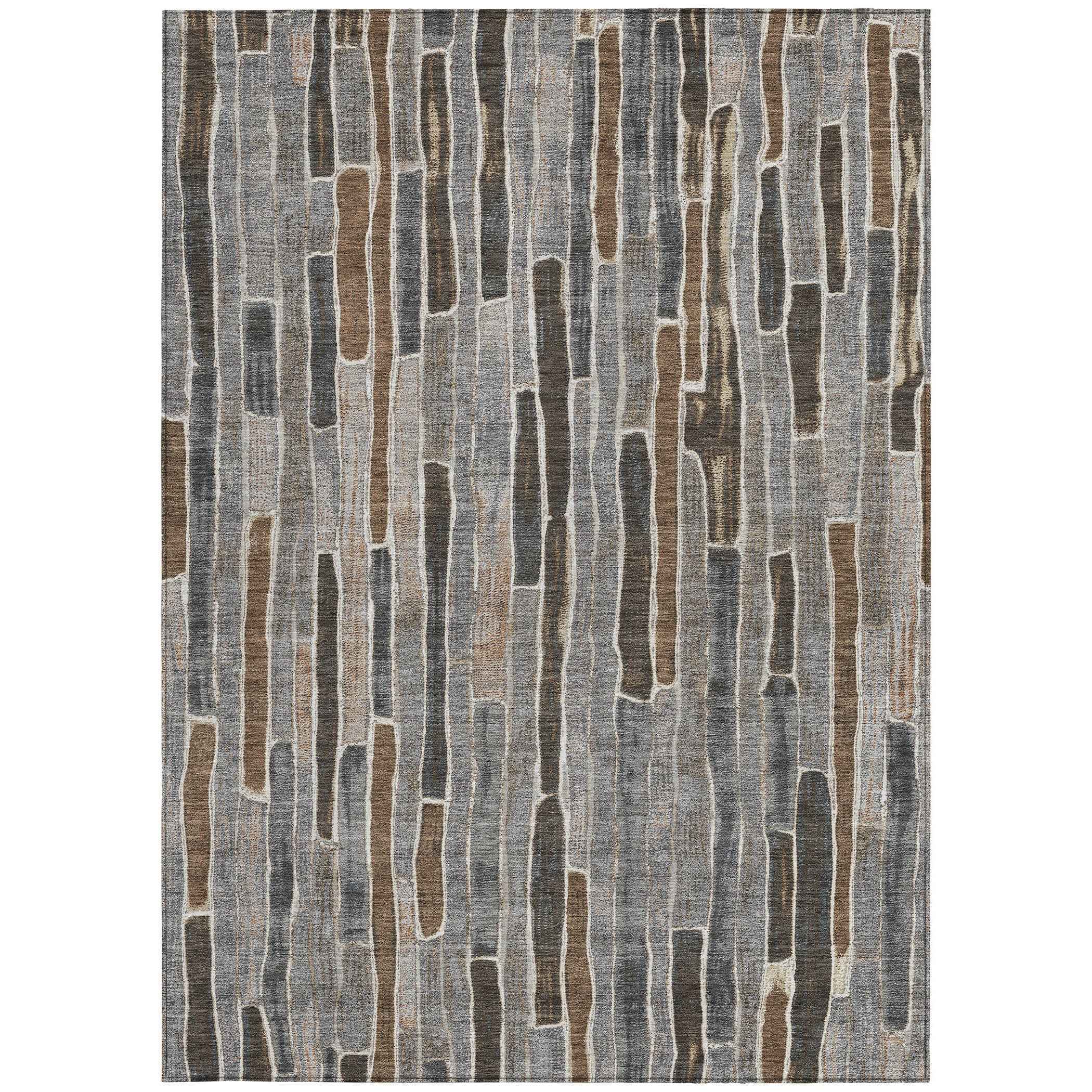 3' X 5' Pewter And Brown Striped Washable Indoor Outdoor Area Rug