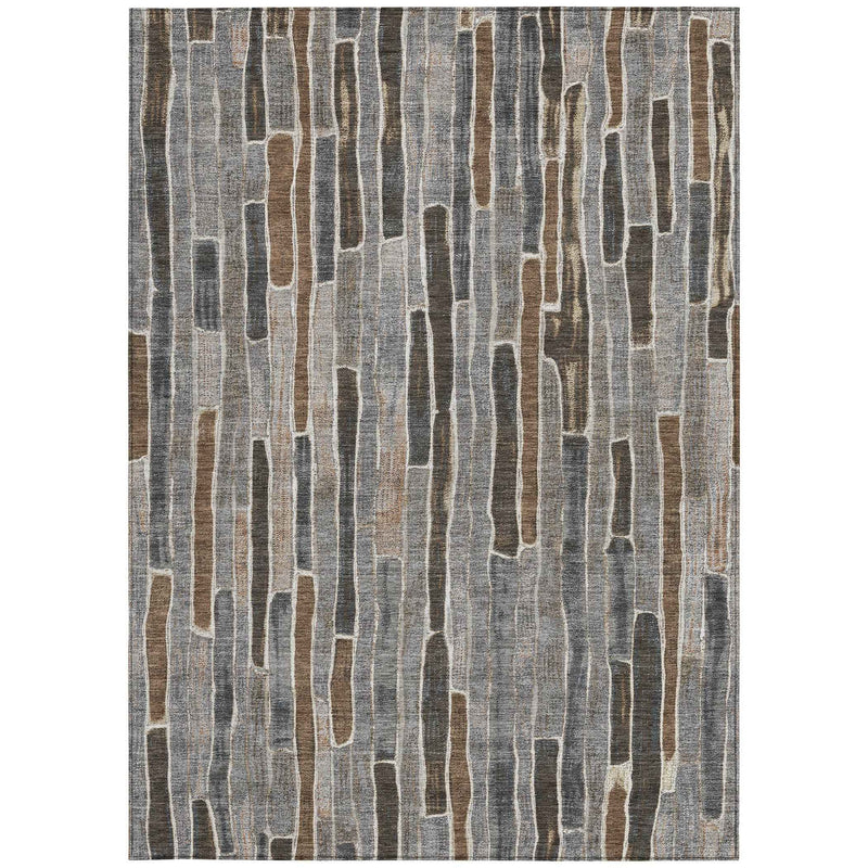 3' X 5' Pewter And Brown Striped Washable Indoor Outdoor Area Rug