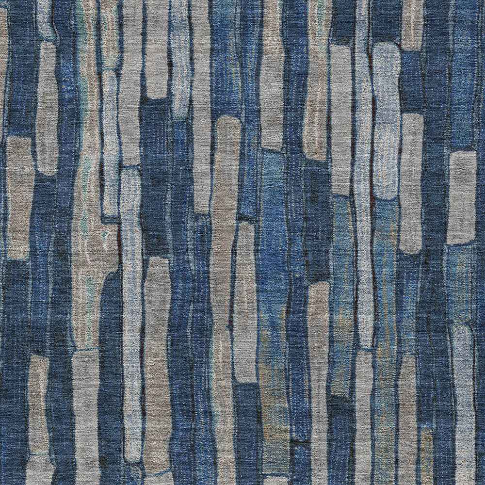 9' X 12' Navy Blue And Denim Blue Striped Washable Indoor Outdoor Area Rug