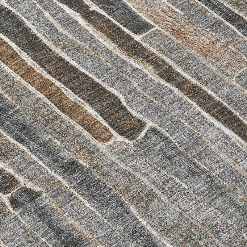 8' X 10' Pewter And Brown Striped Washable Indoor Outdoor Area Rug