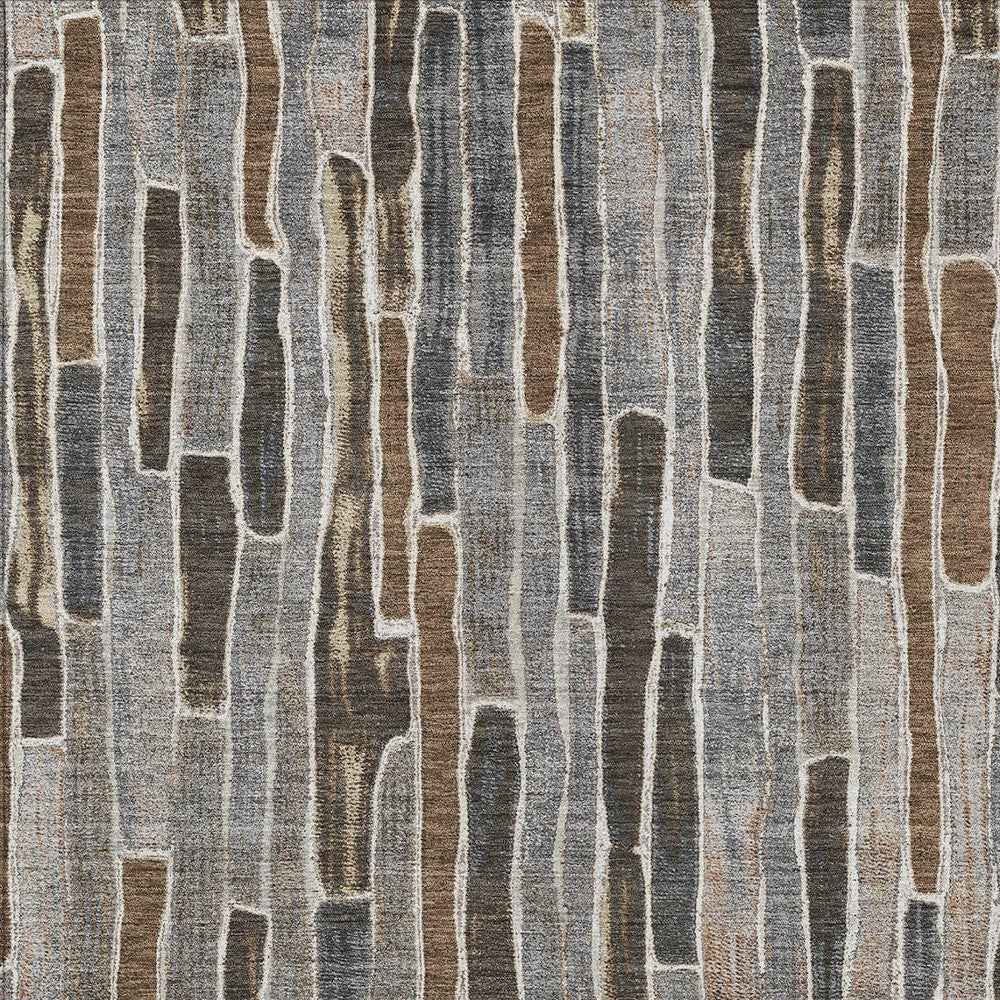 8' X 10' Pewter And Brown Striped Washable Indoor Outdoor Area Rug