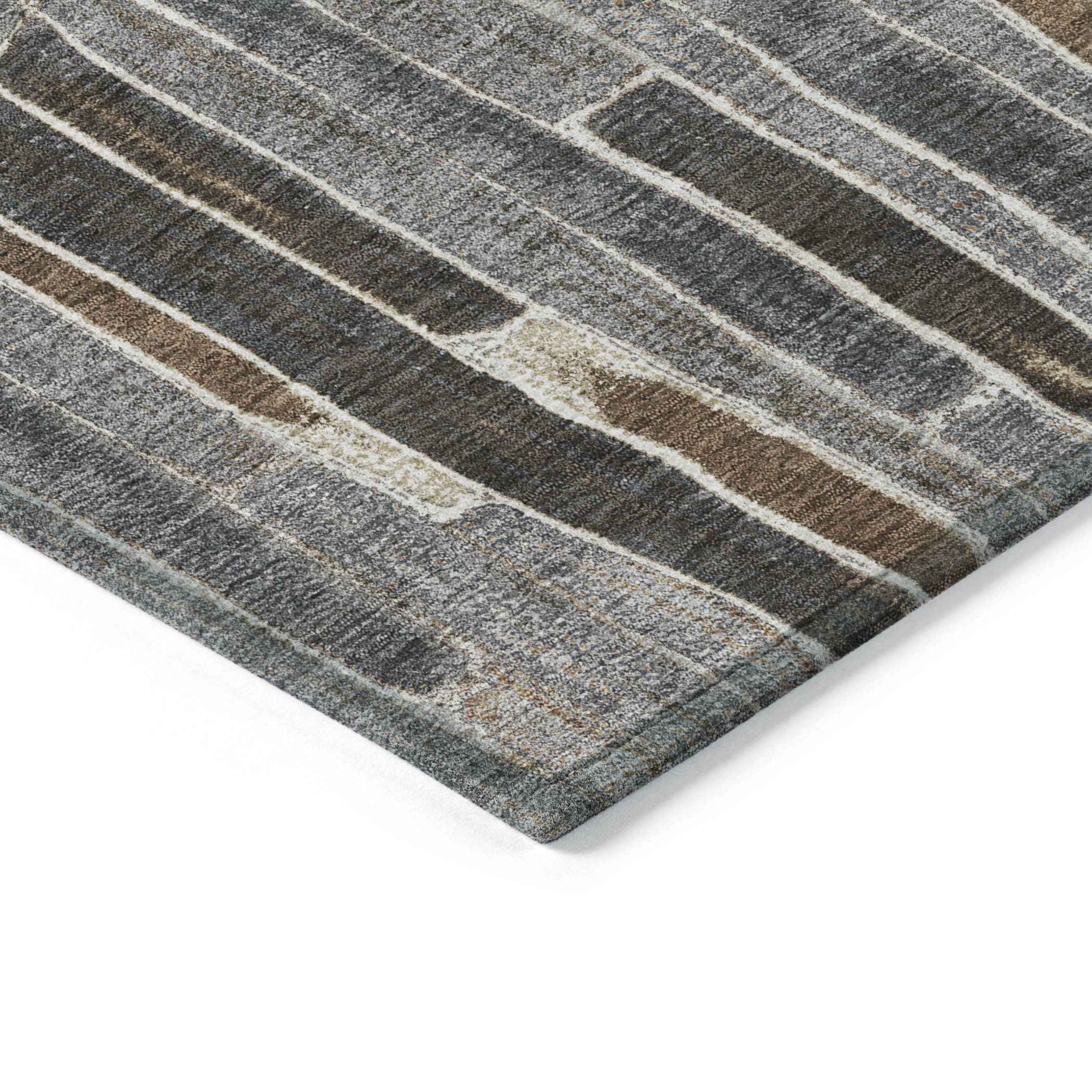 8' X 10' Pewter And Brown Striped Washable Indoor Outdoor Area Rug