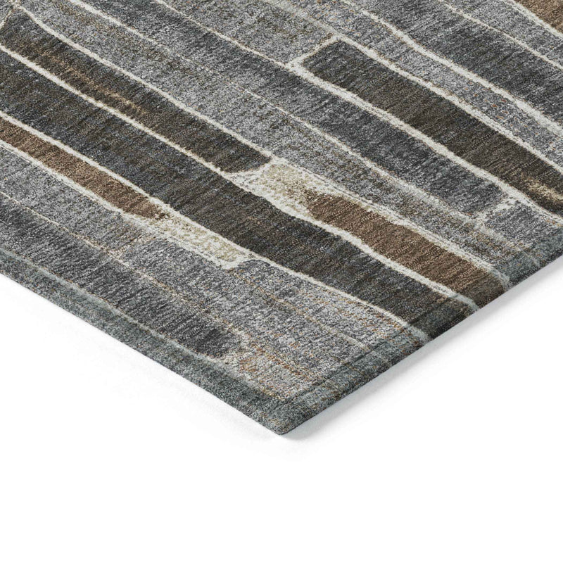 8' X 10' Pewter And Brown Striped Washable Indoor Outdoor Area Rug
