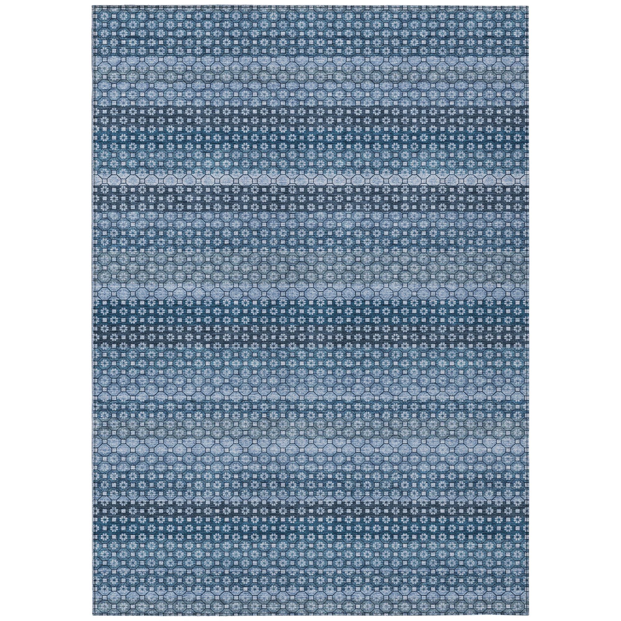 10' X 14' Denim Blue And Sky Blue Striped Washable Indoor Outdoor Area Rug - Sports & Outdoor