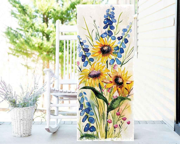 36" White Yellow Blue And Green White Solid Wood Sunflowers Porch Sign