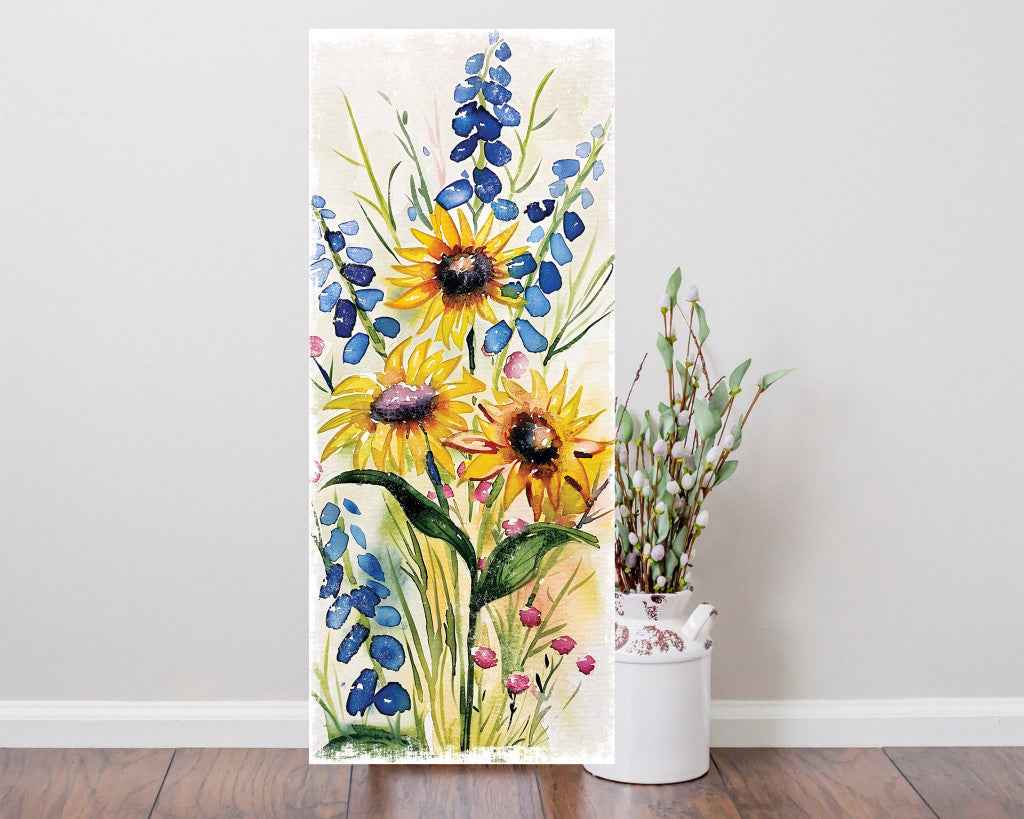 36" White Yellow Blue And Green White Solid Wood Sunflowers Porch Sign