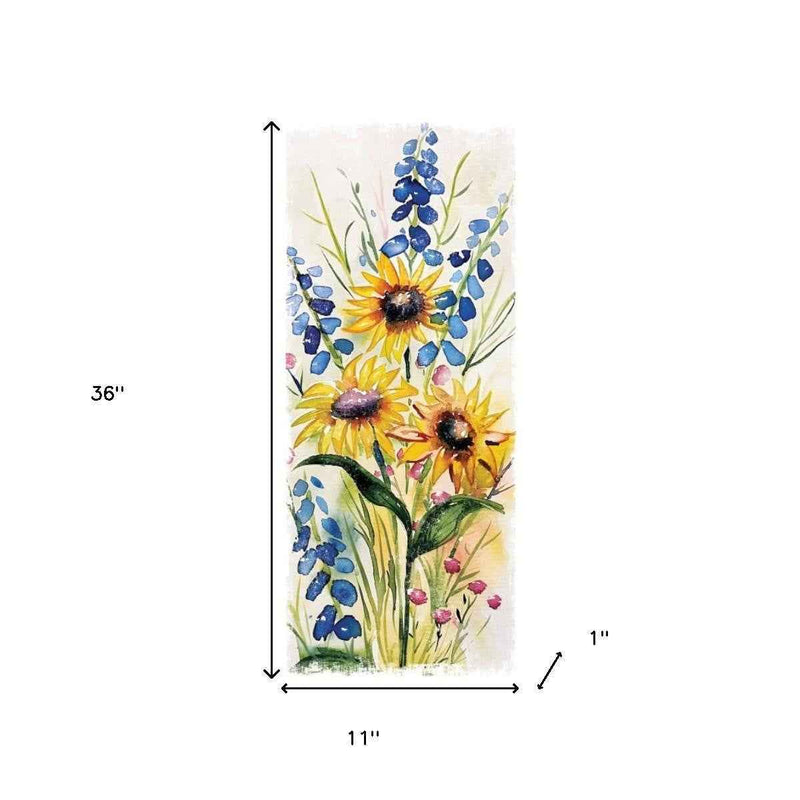 36" White Yellow Blue And Green White Solid Wood Sunflowers Porch Sign