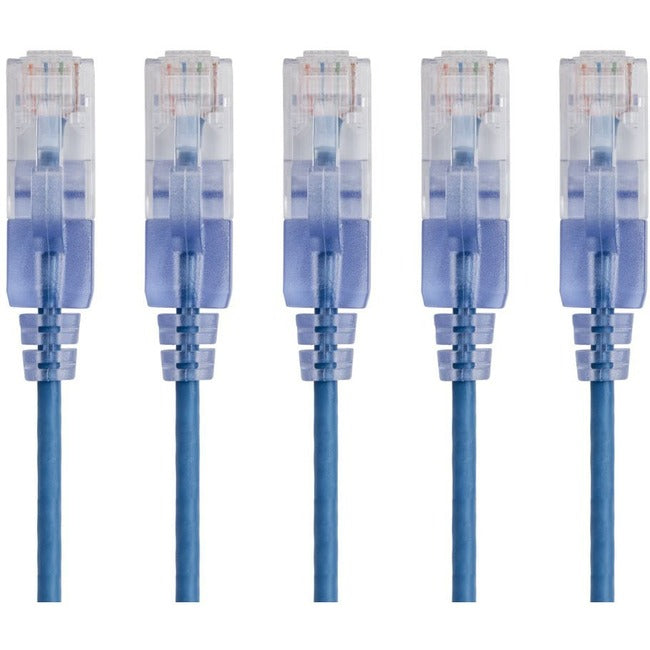 Monoprice 5-Pack, SlimRun Cat6A Ethernet Network Patch Cable, 3ft Blue