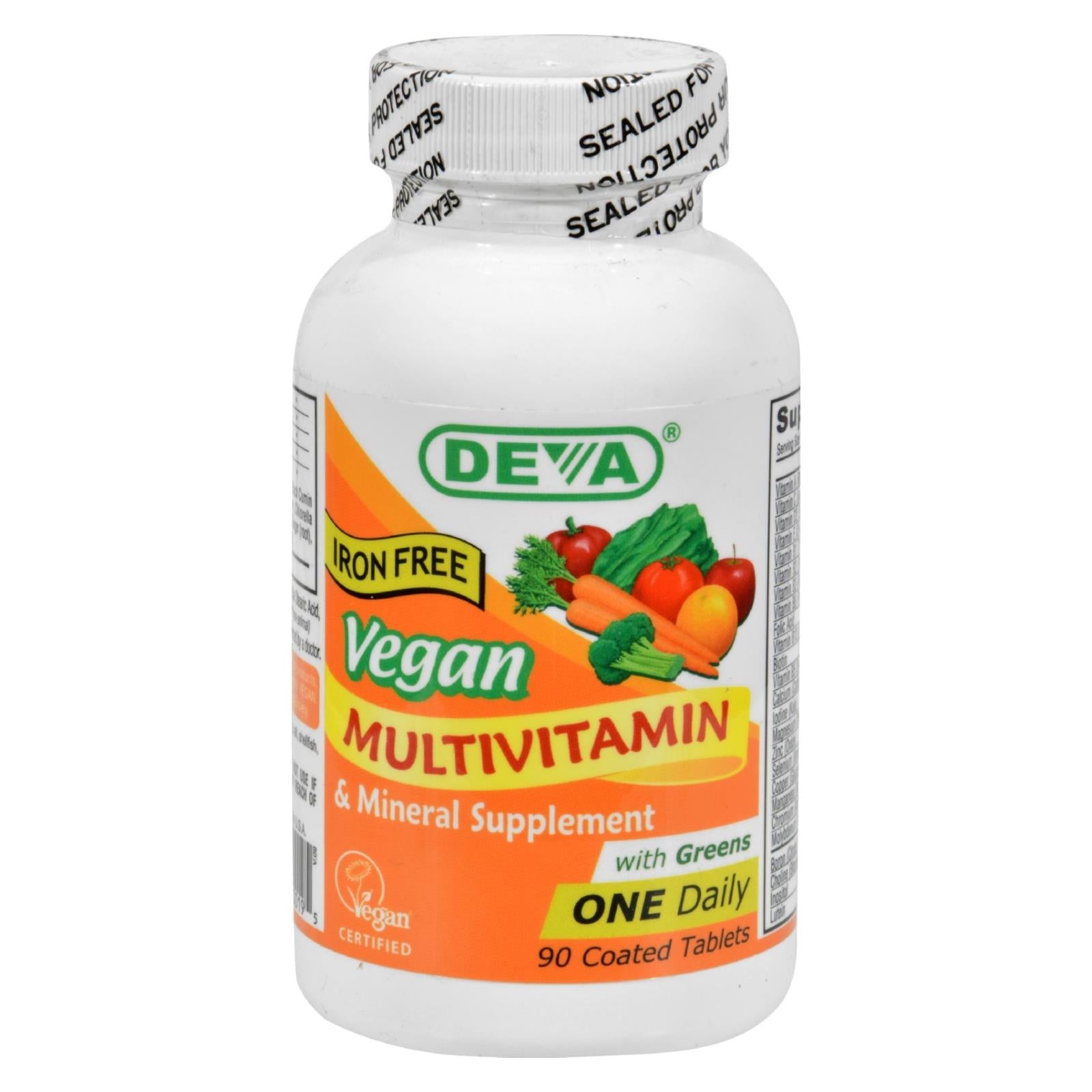 Deva Vegan Vitamins - Multivitamin And Mineral Supplement Iron Free - 90 Tablets Deva Vegan Vitamins
