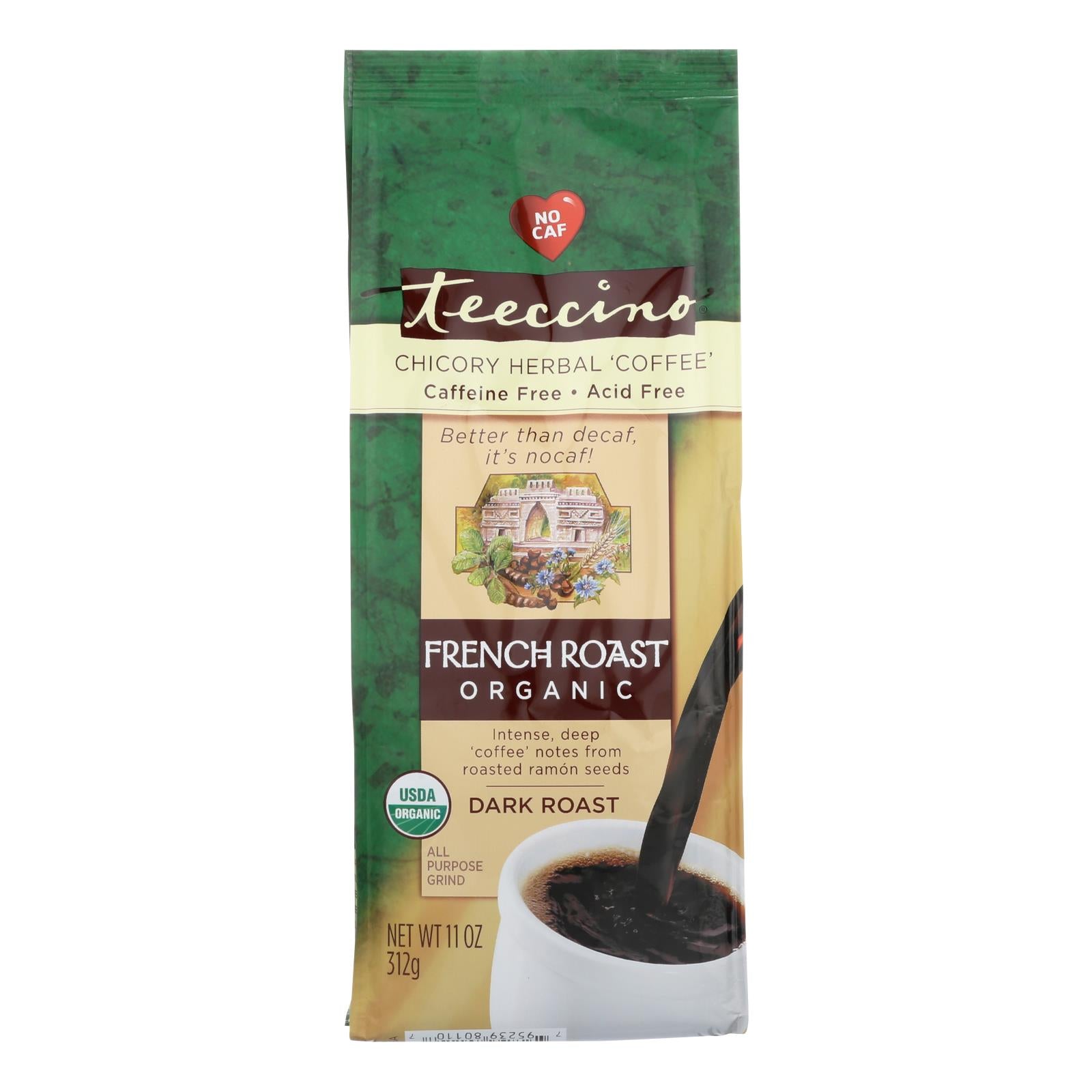 Teeccino Herbal Coffee French Roast Maya Dark Roast - 11 Oz - Case Of 6 - GreatEagleInc