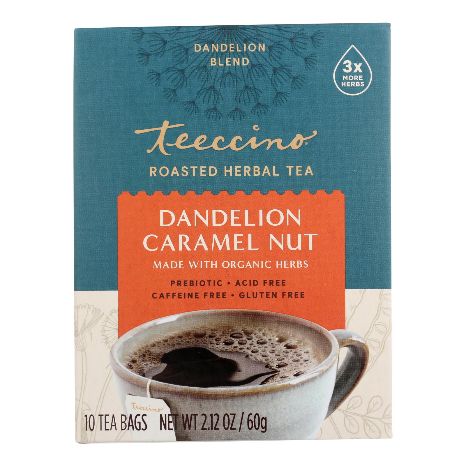 Teeccino Organic Herbal Coffee - Dandelion Caramel Nut - 10 Bags - Case Of 6 - GreatEagleInc