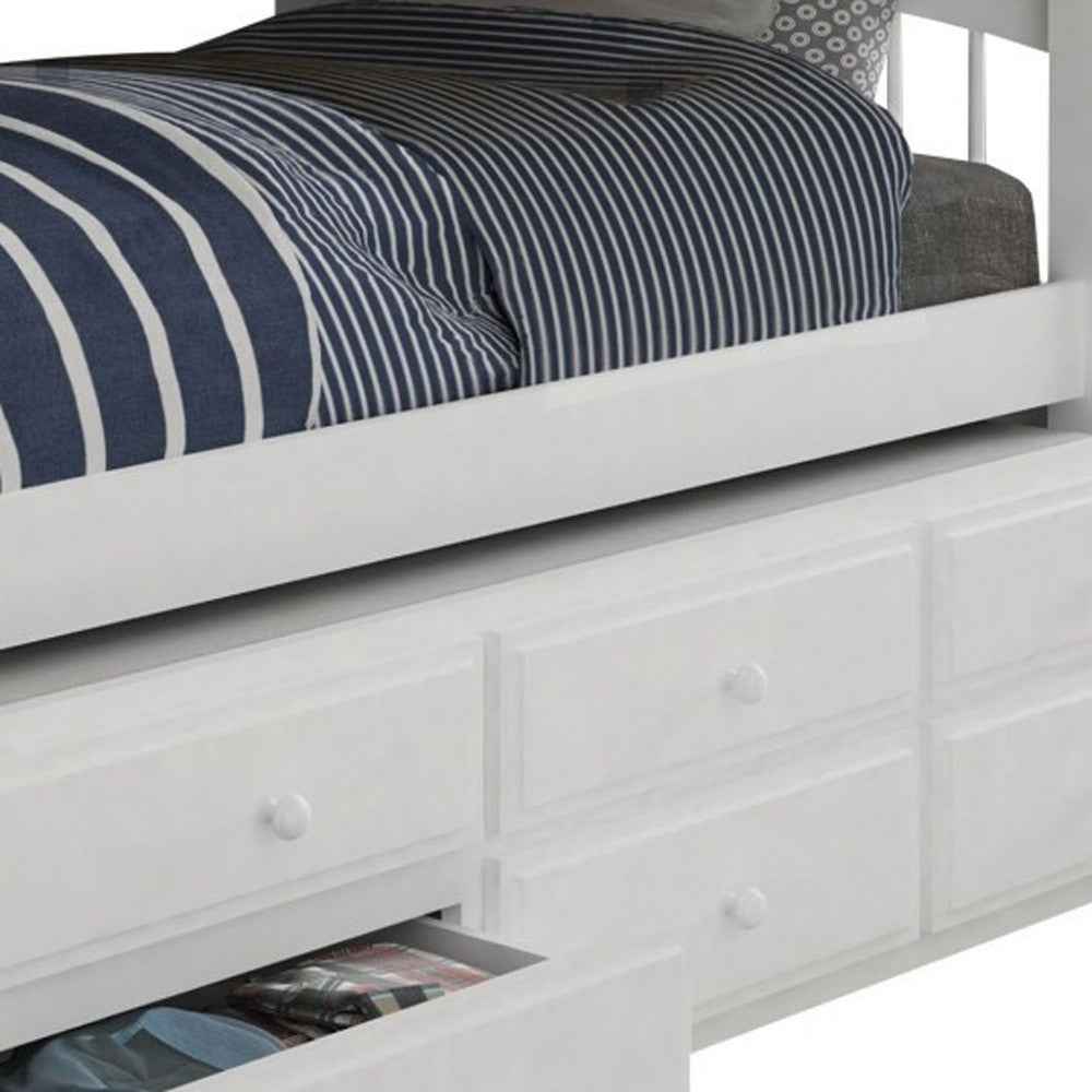 White Twin Solid Wood Bunk Bed With Trundle And Storage