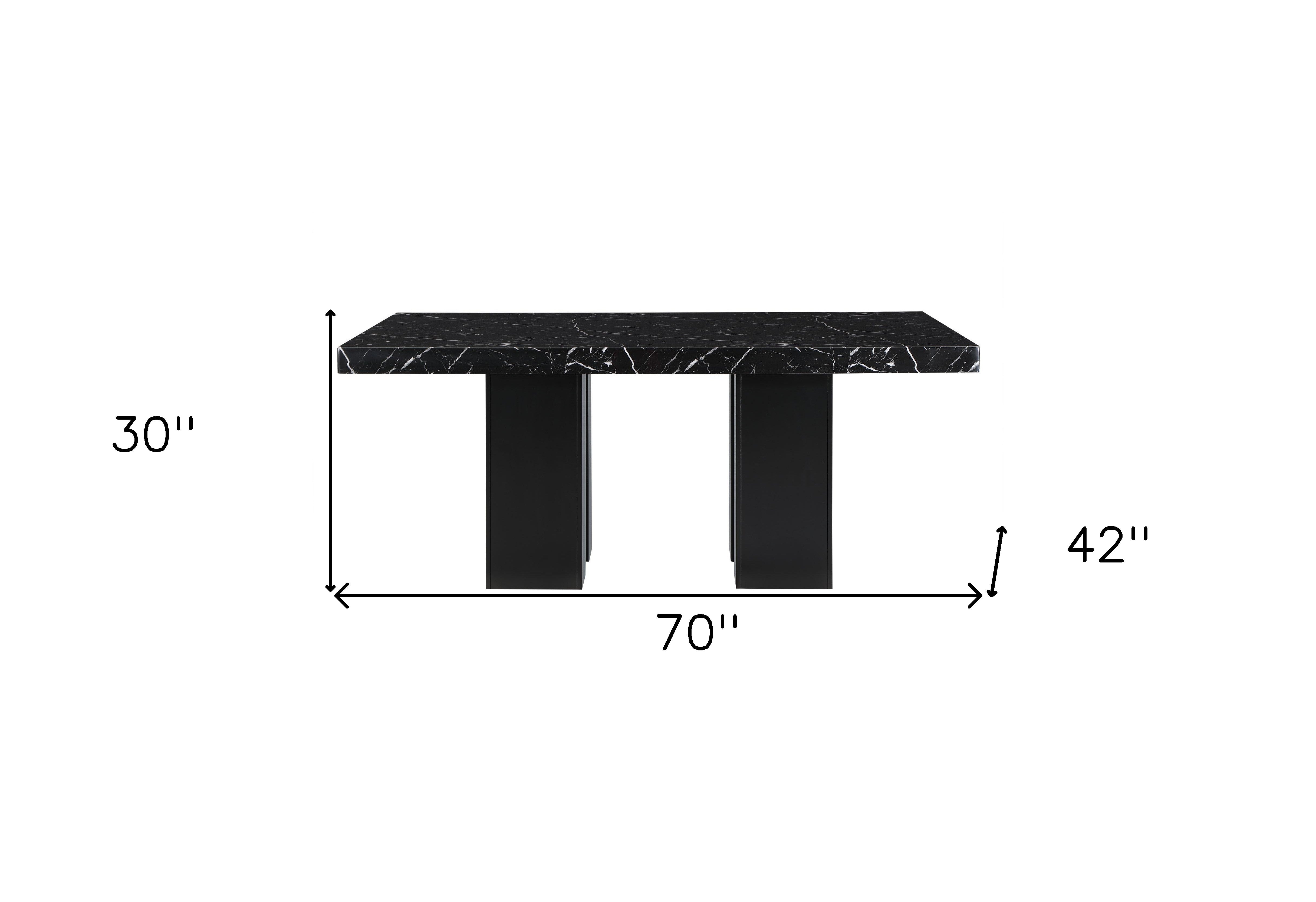 70" Black Faux Marble and Wood Double Pedestal Base Dining Table - Kitchen & Dining