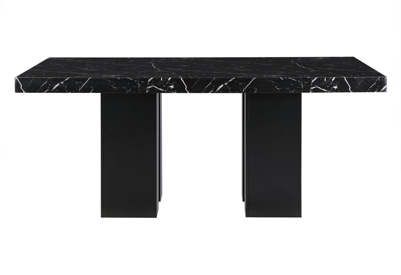 70" Black Faux Marble and Wood Double Pedestal Base Dining Table - Kitchen & Dining