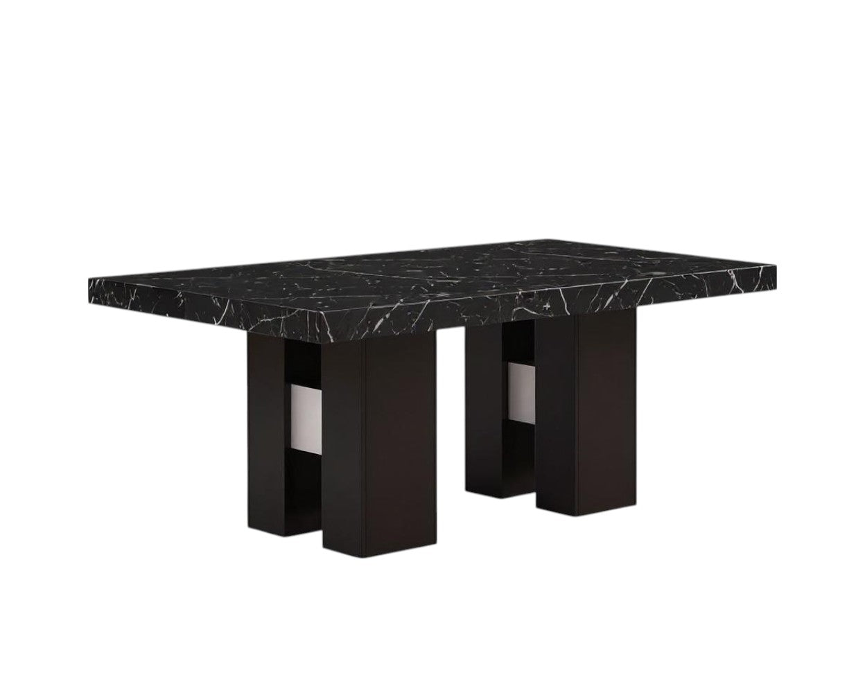 70" Black Faux Marble and Wood Double Pedestal Base Dining Table - Kitchen & Dining