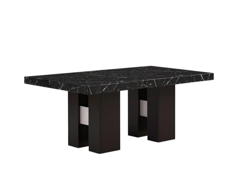 70" Black Faux Marble and Wood Double Pedestal Base Dining Table - Kitchen & Dining