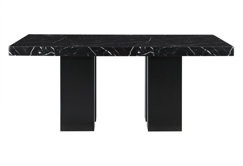 70" Black Faux Marble and Wood Double Pedestal Base Dining Table - Kitchen & Dining