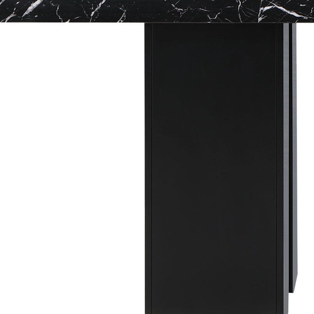 70" Black Faux Marble and Wood Double Pedestal Base Dining Table - Kitchen & Dining