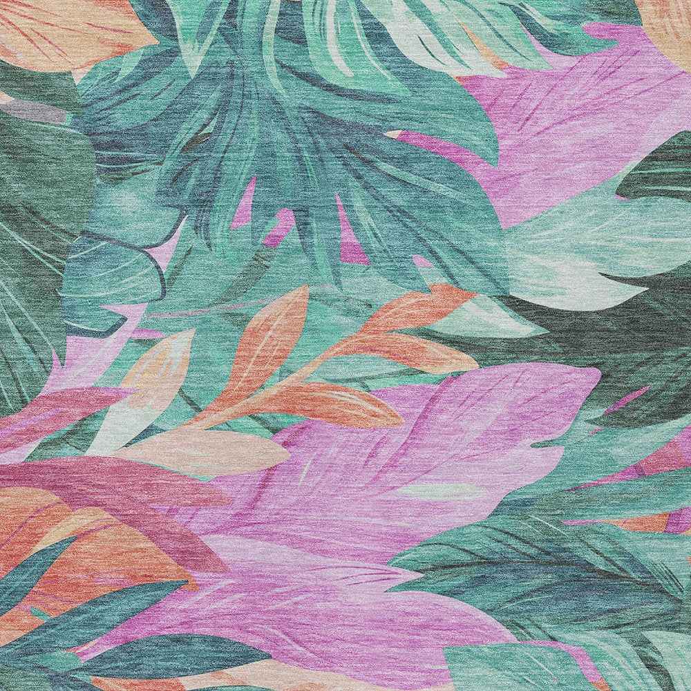 8' X 10' Teal Blue And Aqua Floral Washable Indoor Outdoor Area Rug