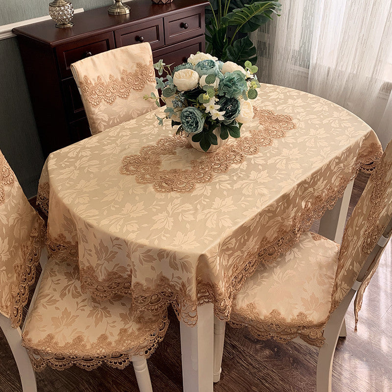European Style Lace Oval Table Cloth Fabric Coffee Table Nordic Dining Table Table Cloth Chair Cover Set American Modern Simple