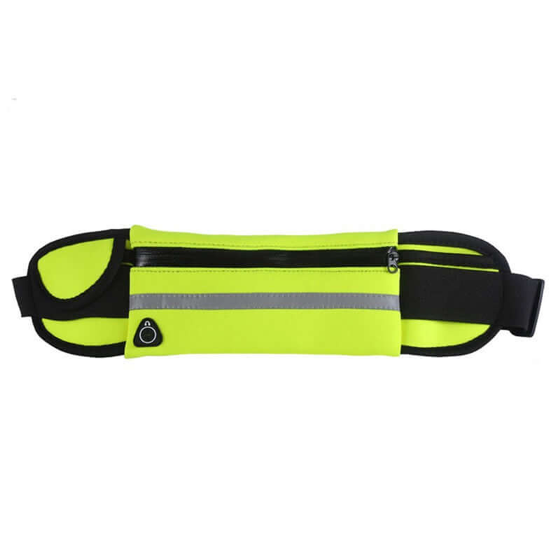 Neon yellow and black running belt fanny pack with reflective stripe and zipper pocket
