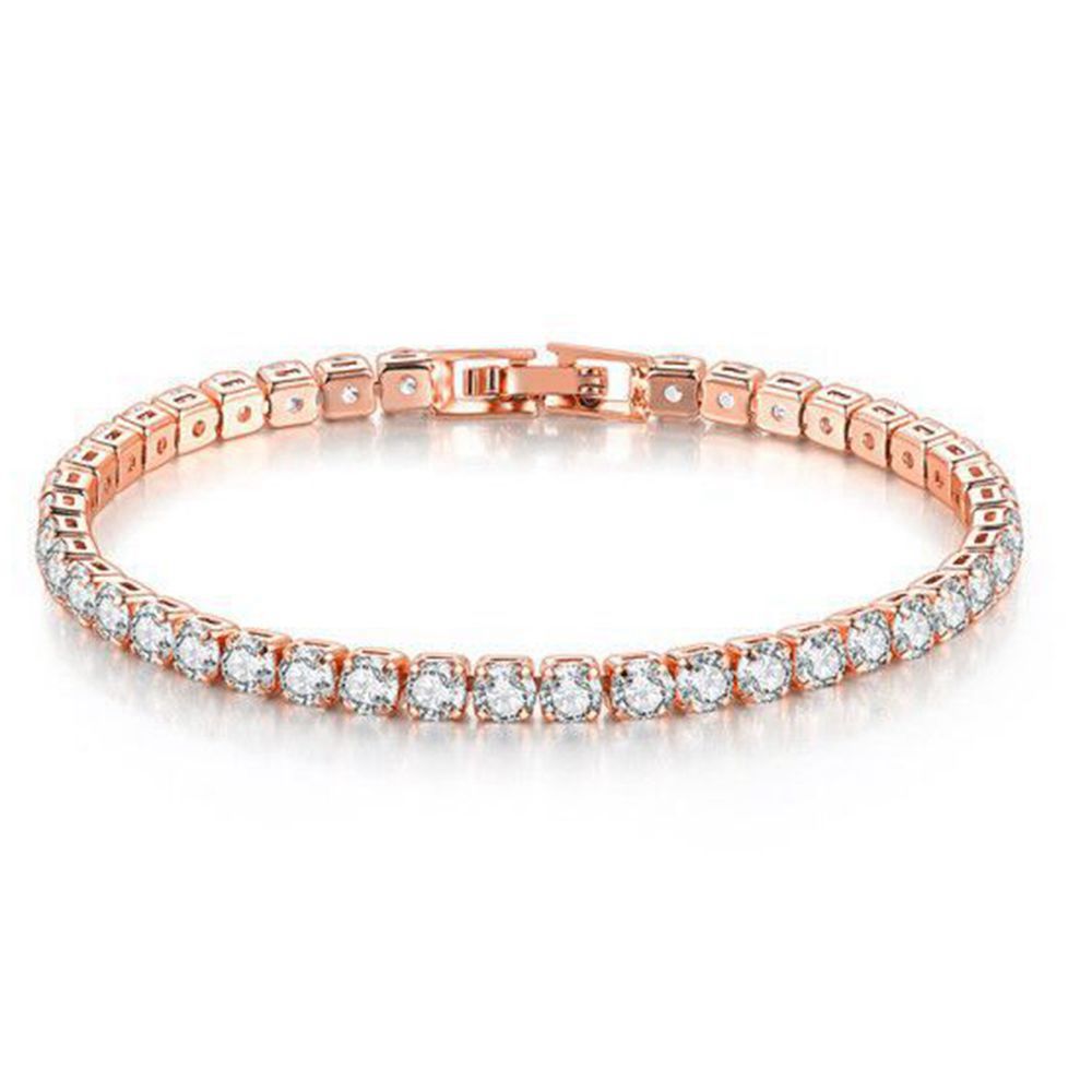 Tennis Bracelet Wrist Chain Round Cut Zircon Vintage Gold Filled Accessories