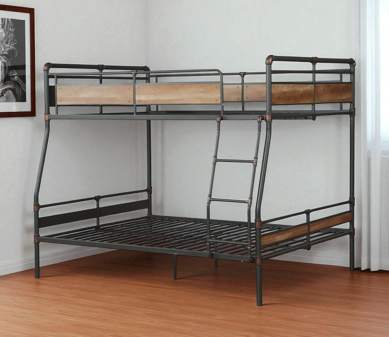 Black And Sand Full XL Over Queen Metal Bunk Bed - Bed & Bath