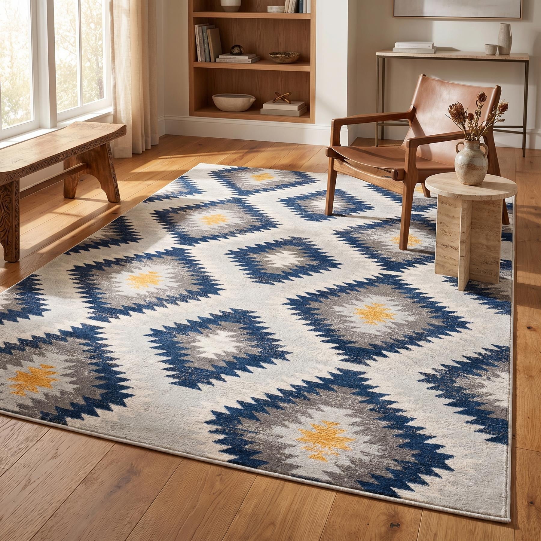 6' X 9' Blue Ikat Kilim Area Rug - Home & Garden