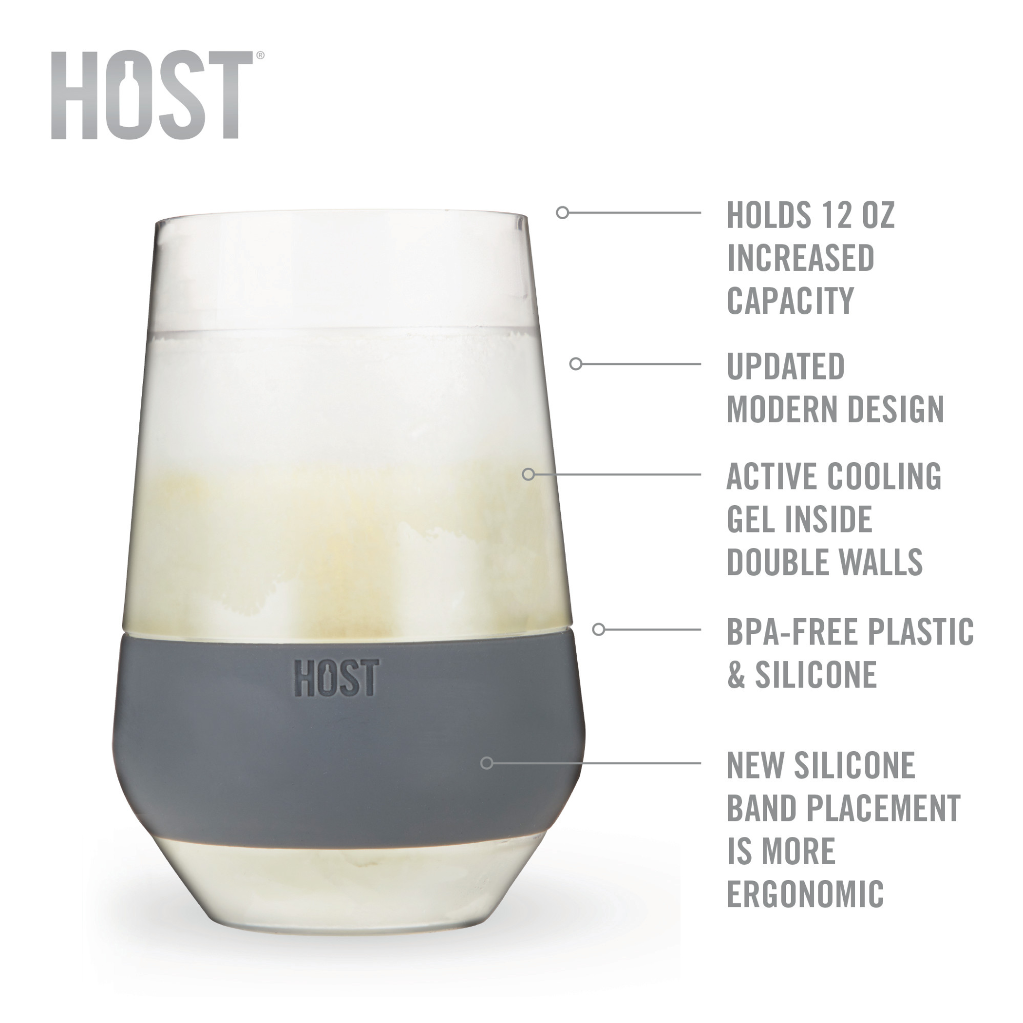 Wine cooling cup with gray band and pale yellow fill, front view