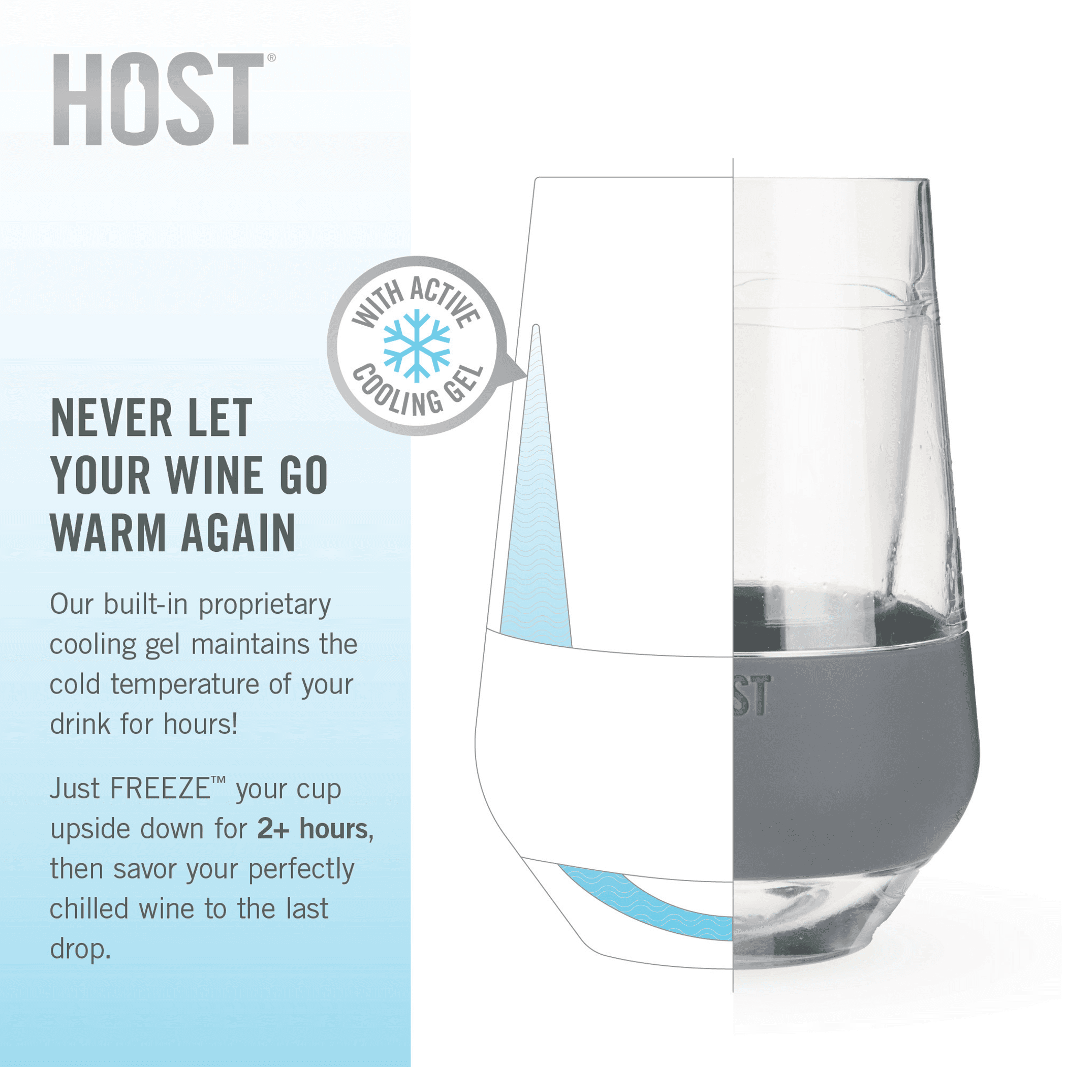 Wine cooling cup with active cooling gel pattern and gray base