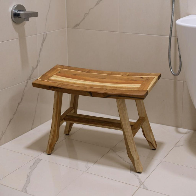 24" Brown Teak Rectangular Shower Bench - Bed & Bath