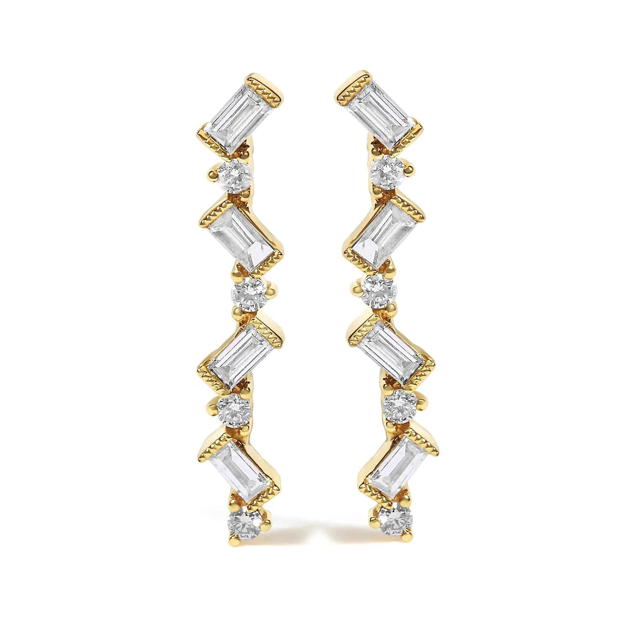 14K Yellow Gold 1/2 Cttw Diamond Zig Zag Drop Earrings (I-J Color, SI2-I1 Clarity)