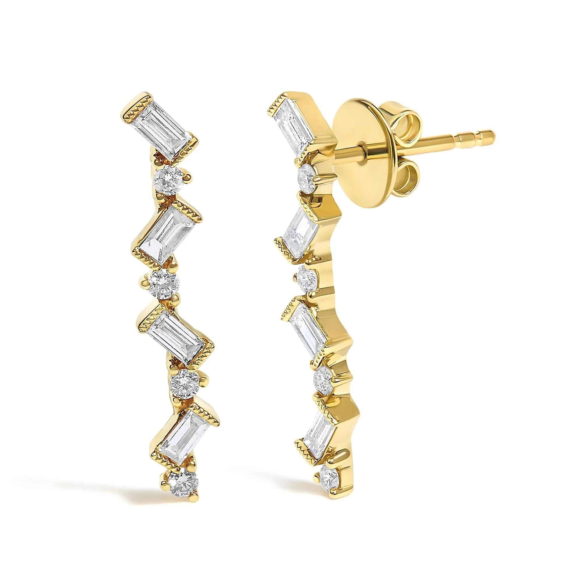 14K Yellow Gold 1/2 Cttw Diamond Zig Zag Drop Earrings (I-J Color, SI2-I1 Clarity)