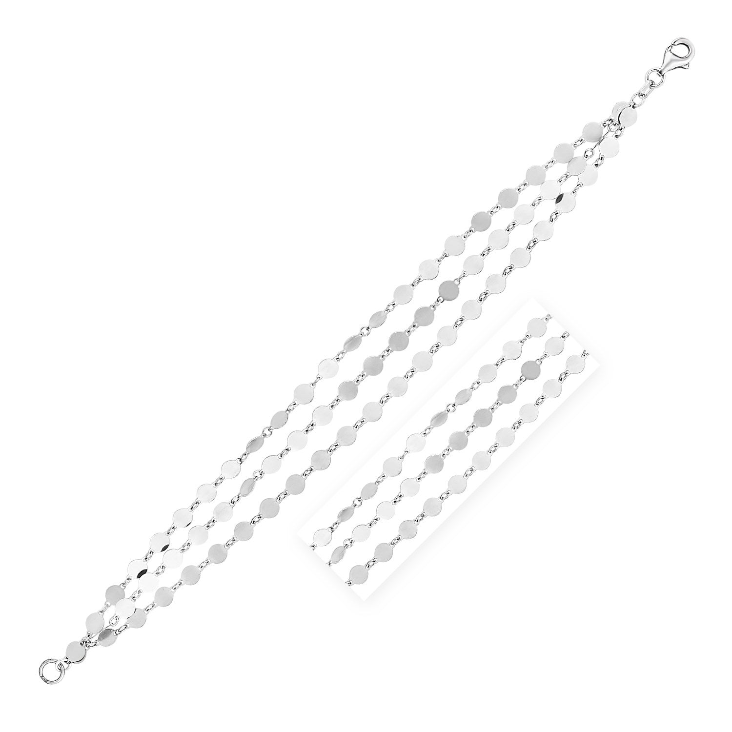 Sterling Silver Three Strand Mirror Link Bracelet - 7" - Apparel & Accessories