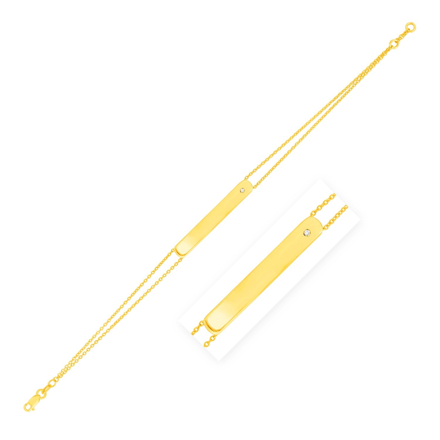 14K Yellow Gold Engravable Bar Bracelet with Diamond - 7" - Apparel & Accessories