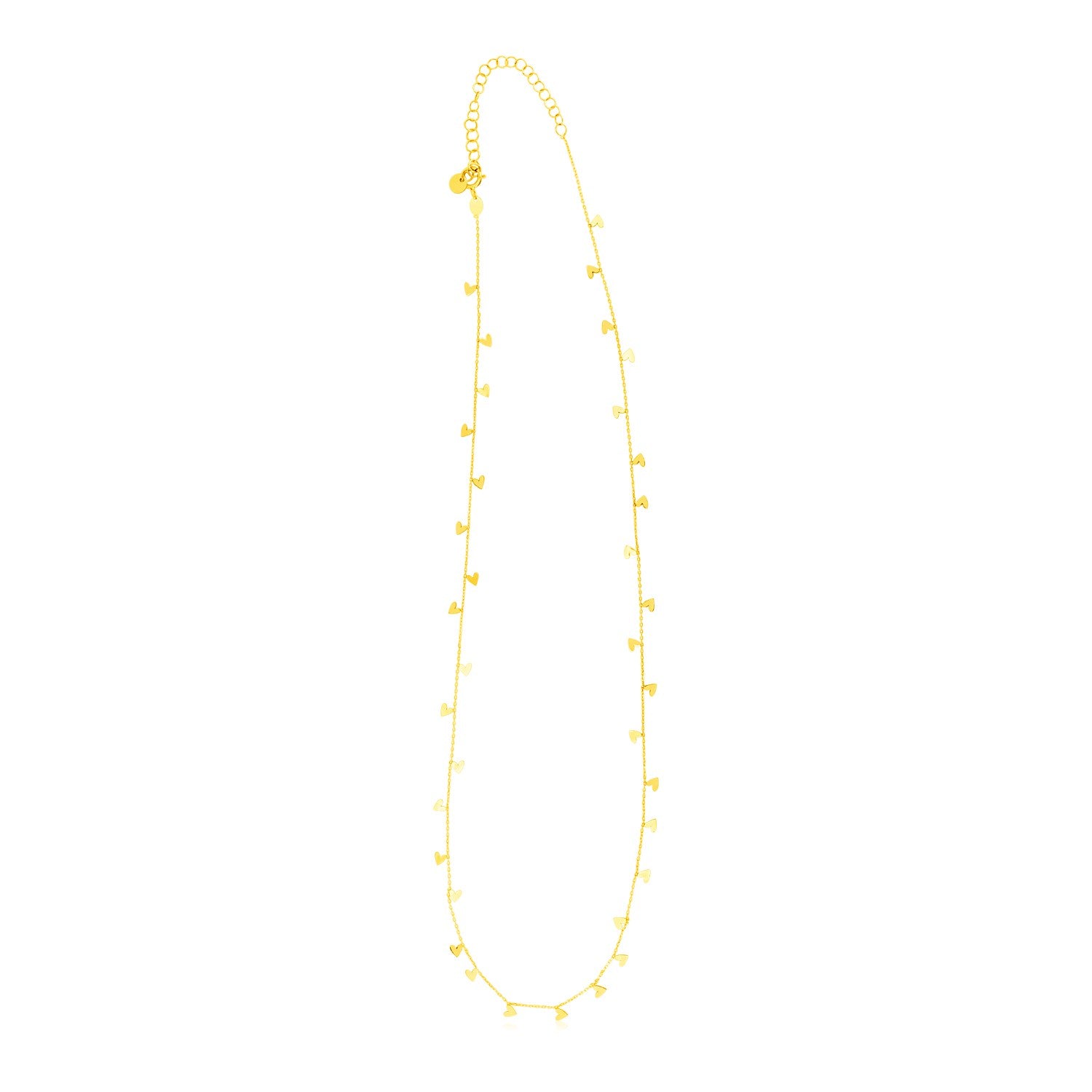 14K Yellow Gold Necklace with Dangling Hearts - 18" - Apparel & Accessories