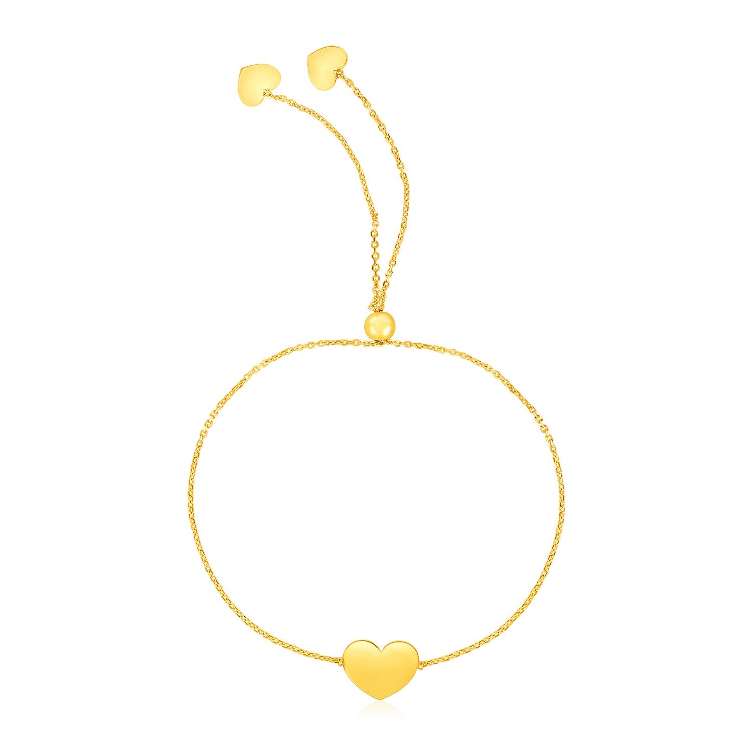 14k Yellow Gold Adjustable Heart Bracelet - 9.25" - Jewelry
