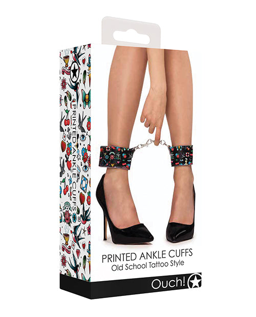 Shots Ouch Old School Tattoo Style Printed Ankle Cuffs- Black