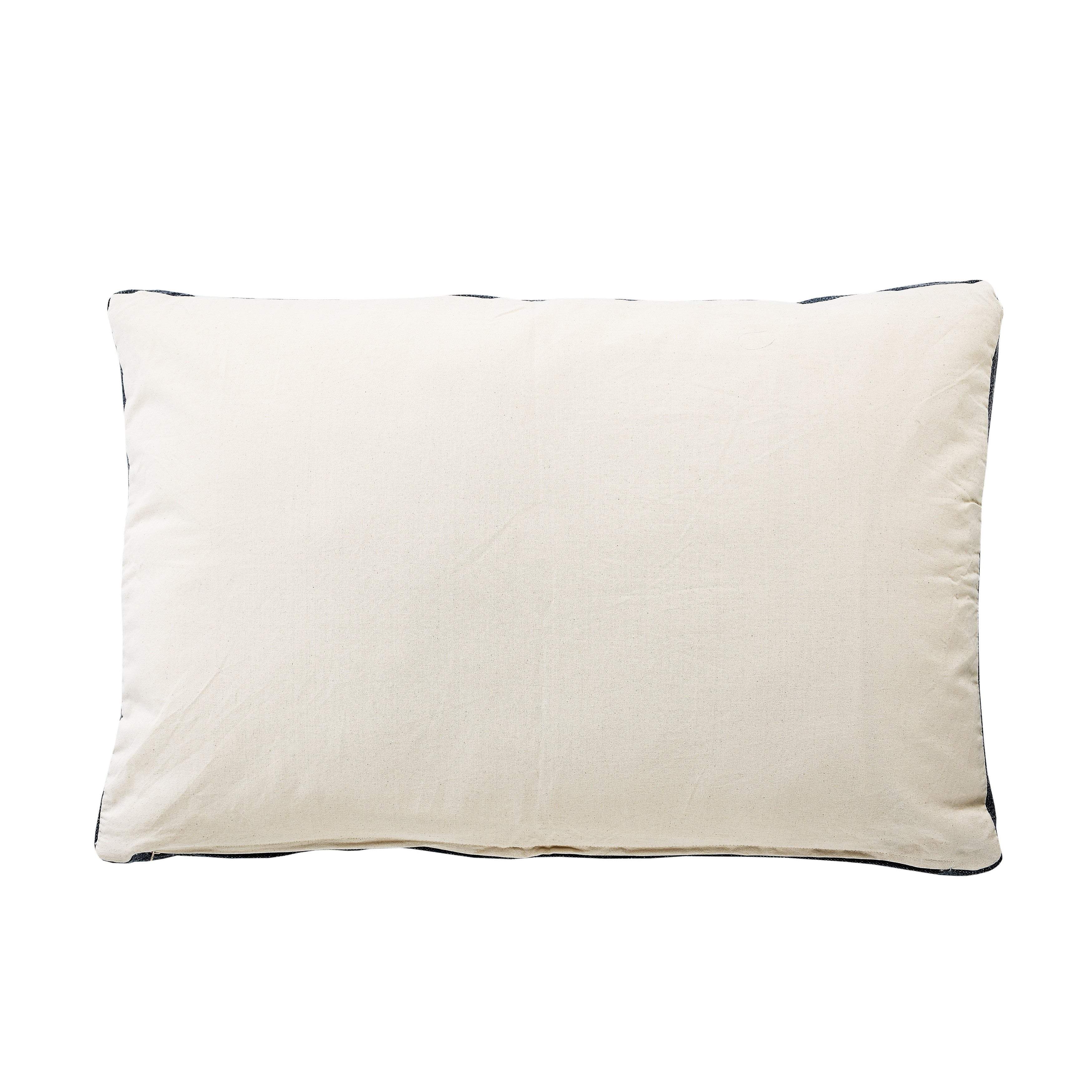 Cream canvas decorative pillow with navy trim, perfect for modern and minimalist home decor.