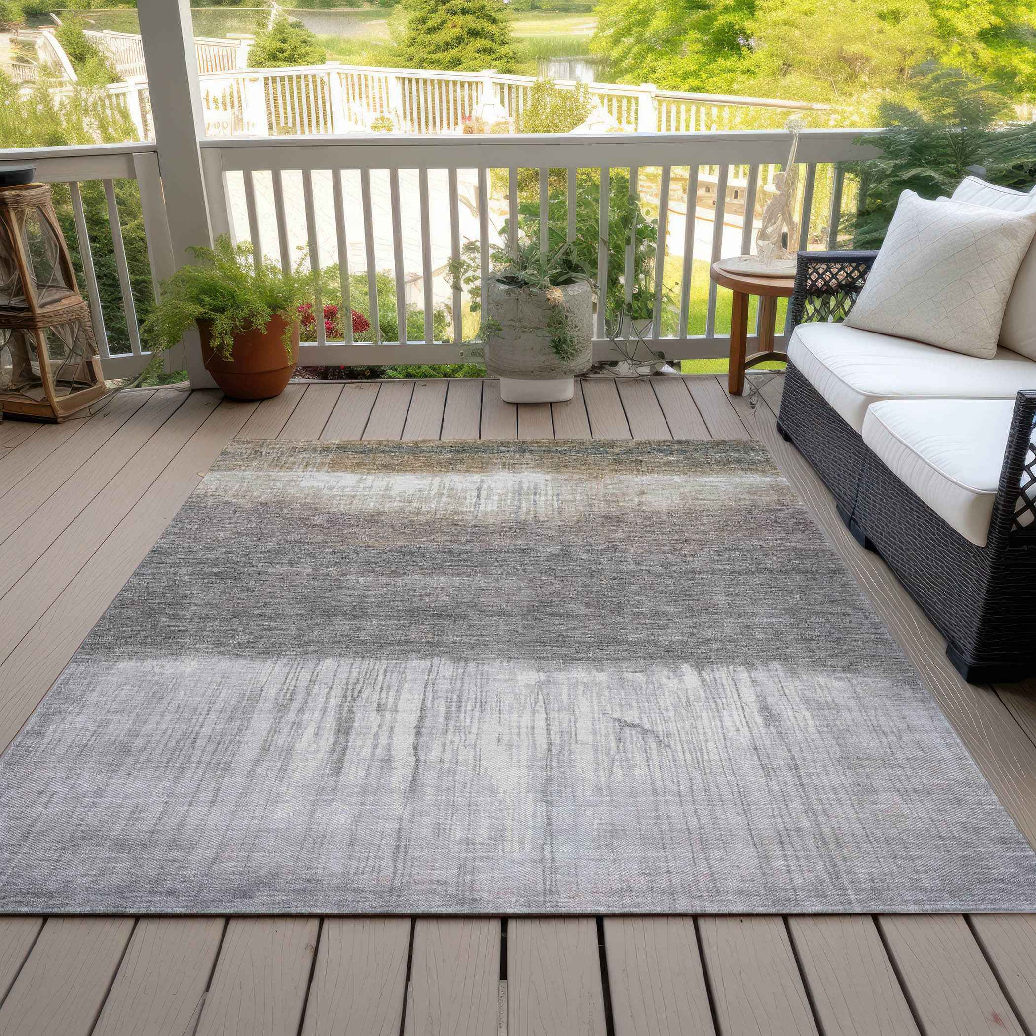 10' X 14' Taupe And Gray Abstract Washable Indoor Outdoor Area Rug