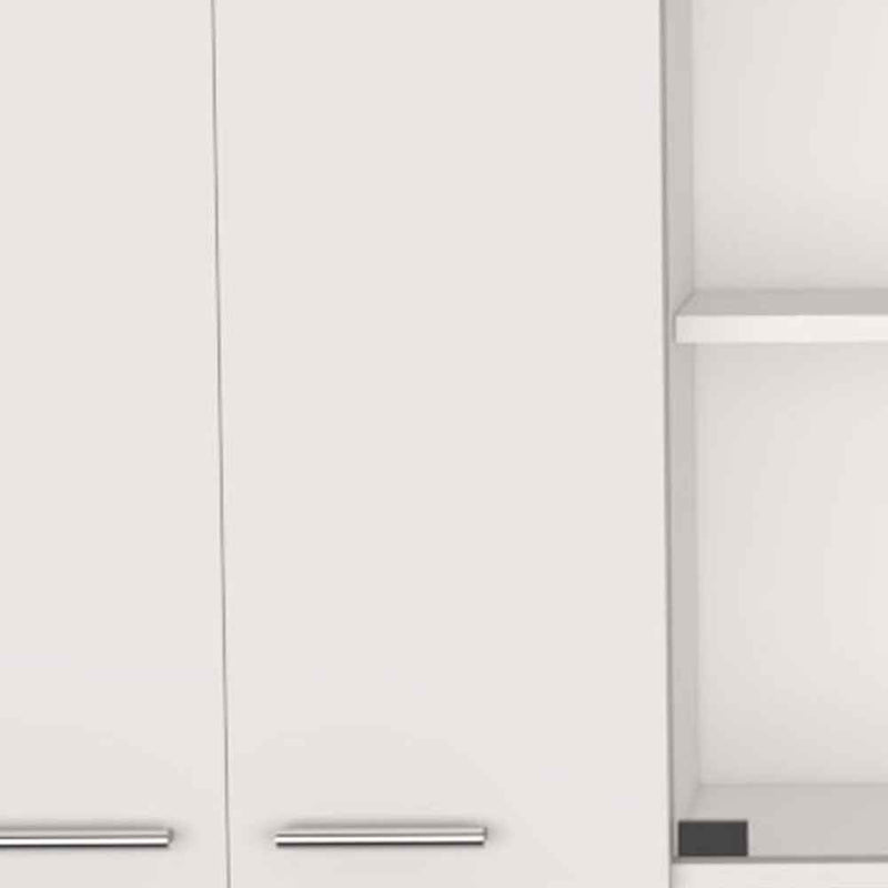 59" White Wood Wall Mounted China Cabinet With Six Doors