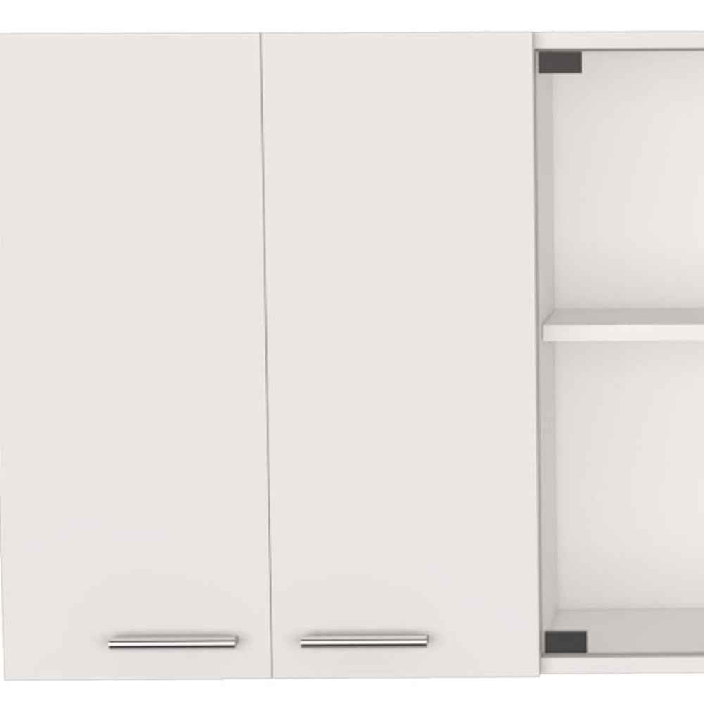 59" White Wood Wall Mounted China Cabinet With Six Doors