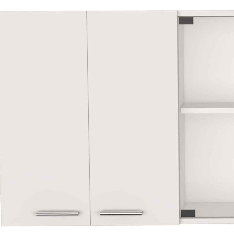 59" White Wood Wall Mounted China Cabinet With Six Doors