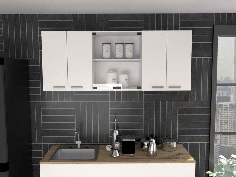 59" White Wood Wall Mounted China Cabinet With Six Doors