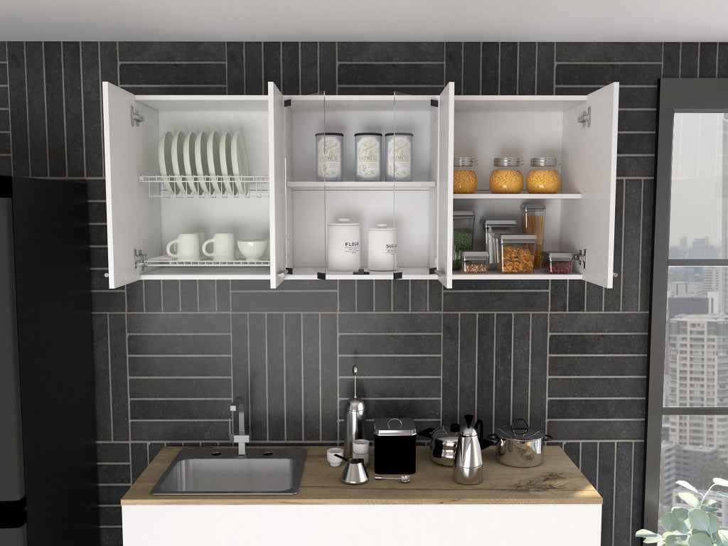 59" White Wood Wall Mounted China Cabinet With Six Doors