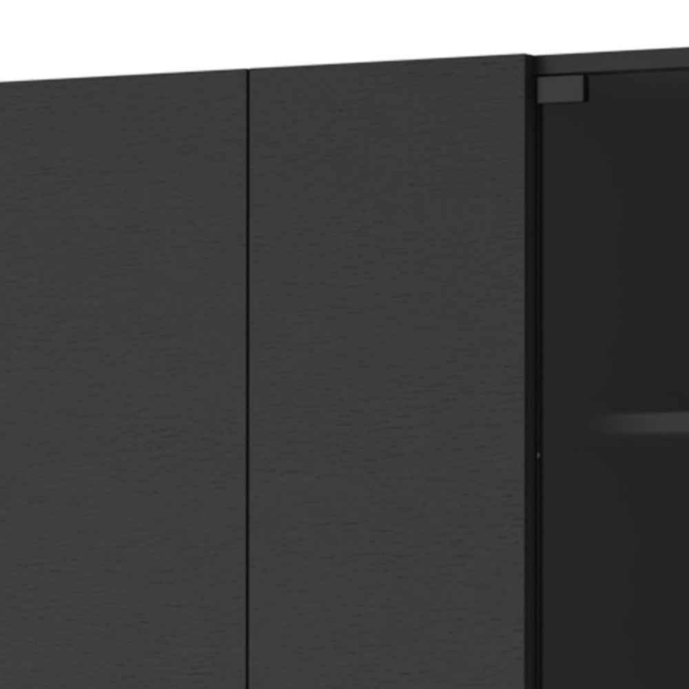 59" Black Wood Wall Mounted China Cabinet With Six Doors