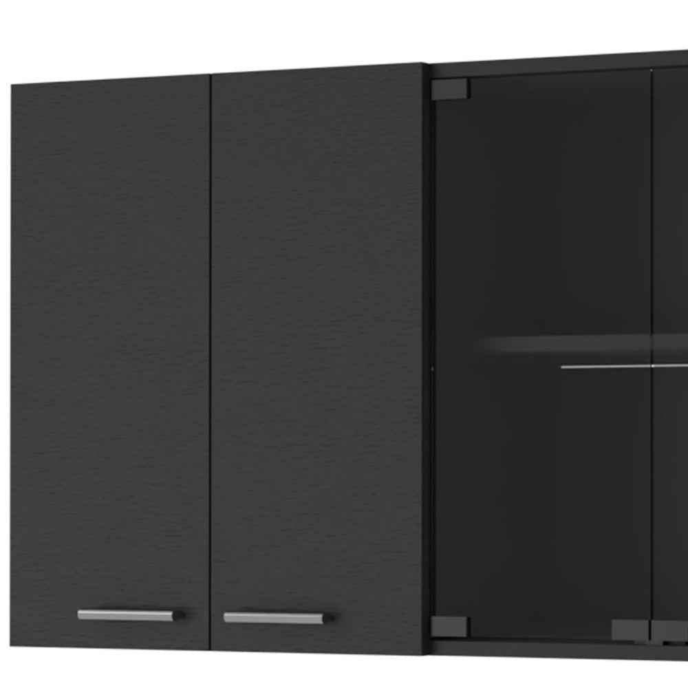 59" Black Wood Wall Mounted China Cabinet With Six Doors