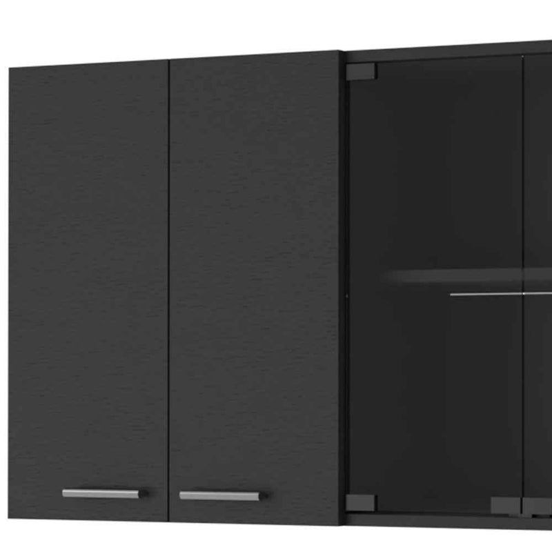 59" Black Wood Wall Mounted China Cabinet With Six Doors