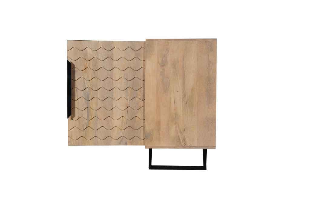 84" Beige Solid Wood Carved Geometric Sideboard with Four Doors